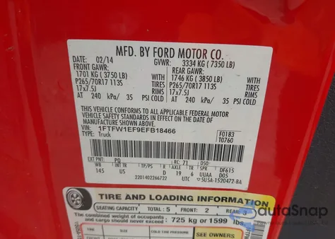 2014 Ford F-150 Xlt z USA, uszkodzony, nr VIN 1FTFW1EF9EFB18466